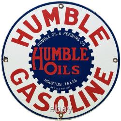 Vintage Humble Gasoline Porcelain Sign Motor Oil Gas Station Pump Plate Service