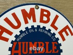Vintage Humble Gasoline Porcelain Sign Motor Oil Gas Station Pump Plate Service