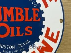 Vintage Humble Gasoline Porcelain Sign Motor Oil Gas Station Pump Plate Service