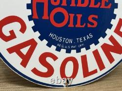 Vintage Humble Gasoline Porcelain Sign Motor Oil Gas Station Pump Plate Service