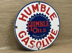 Vintage Humble Gasoline Porcelain Sign Motor Oil Gas Station Pump Plate Service