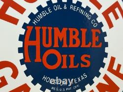 Vintage Humble Gasoline Porcelain Sign Motor Oil Gas Station Pump Plate Service