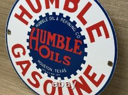 Vintage Humble Gasoline Porcelain Sign Motor Oil Gas Station Pump Plate Service