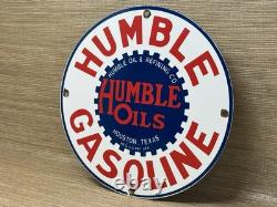 Vintage Humble Gasoline Porcelain Sign Motor Oil Gas Station Pump Plate Service