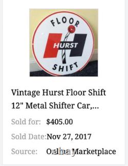 Vintage Hurst Equipped 4 5 Speed Shifter 12 Metal Car Truck Gasoline & Oil Sign