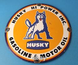 Vintage Husky Gasoline Porcelain Sign Hi Power Gas Motor Oil Pump Sign
