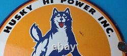 Vintage Husky Gasoline Porcelain Sign Hi Power Gas Motor Oil Pump Sign