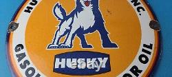 Vintage Husky Gasoline Porcelain Sign Hi Power Gas Motor Oil Pump Sign