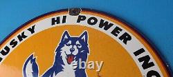 Vintage Husky Gasoline Porcelain Sign Hi Power Gas Motor Oil Pump Sign