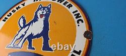 Vintage Husky Gasoline Porcelain Sign Hi Power Gas Motor Oil Pump Sign