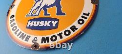 Vintage Husky Gasoline Porcelain Sign Hi Power Gas Motor Oil Pump Sign