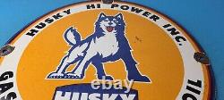 Vintage Husky Gasoline Porcelain Sign Hi Power Gas Motor Oil Pump Sign