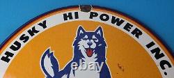 Vintage Husky Gasoline Porcelain Sign Hi Power Gas Motor Oil Pump Sign