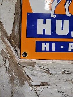 Vintage Husky Gasoline Porcelain Sign Hi-power Gas Pump Plate Service Station