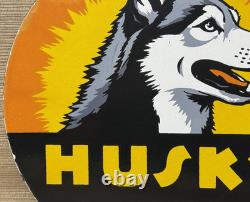 Vintage Husky Gasoline Porcelain Sign K-9 Gas Station Pump Plate Motor Oil Dog