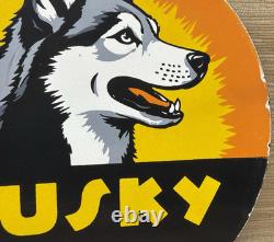 Vintage Husky Gasoline Porcelain Sign K-9 Gas Station Pump Plate Motor Oil Dog