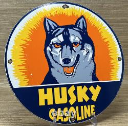 Vintage Husky Gasoline Porcelain Sign K-9 Gas Station Pump Plate Motor Oil Dog