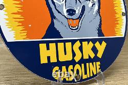 Vintage Husky Gasoline Porcelain Sign K-9 Gas Station Pump Plate Motor Oil Dog