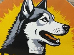 Vintage Husky Gasoline Porcelain Sign K-9 Gas Station Pump Plate Motor Oil Dog
