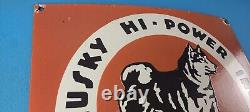Vintage Husky Gasoline Sign Hi Power Gas Motor Oil Pump Porcelain Sign
