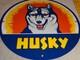 Vintage Husky Gasoline +dog 11 3/4 Porcelain Metal Service Station Gas Oil Sign