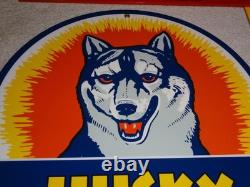 Vintage Husky Gasoline +dog 11 3/4 Porcelain Metal Service Station Gas Oil Sign