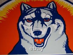 Vintage Husky Gasoline +dog 11 3/4 Porcelain Metal Service Station Gas Oil Sign