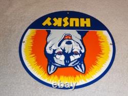 Vintage Husky Gasoline +dog 11 3/4 Porcelain Metal Service Station Gas Oil Sign
