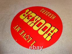 Vintage I Love My Hooker Headers 11 3/4 Porcelain Metal Car, Gasoline Oil Sign