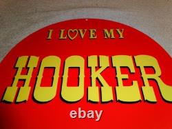 Vintage I Love My Hooker Headers 11 3/4 Porcelain Metal Car, Gasoline Oil Sign