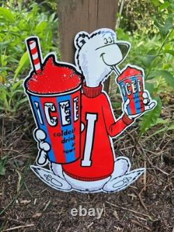 Vintage Icee Heavy Metal Porcelain Advertising Sign Ice Cream 12 X 9