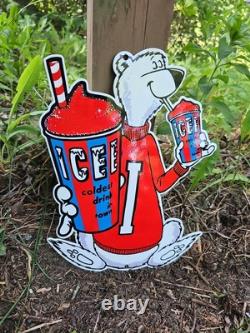 Vintage Icee Heavy Metal Porcelain Advertising Sign Ice Cream 12 X 9