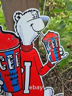Vintage Icee Heavy Metal Porcelain Advertising Sign Ice Cream 12 X 9