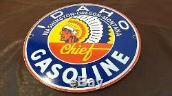 Vintage Idaho Gasoline Porcelain Gas Chief Service Station Pump Plate Sign