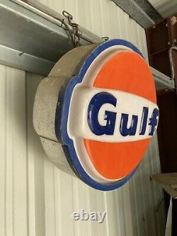 Vintage Illuminated Lighted 1 Sided Gulf Dealer Sign Aluminum Frame Wall Mount