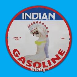 Vintage Indian 1946 USA Gas Station Service Man Cave Oil Porcelain Sign