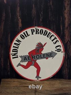 Vintage Indian Aerolene Oil Products Porcelain Sign Gas Pump Motor Oil 12