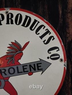 Vintage Indian Aerolene Oil Products Porcelain Sign Gas Pump Motor Oil 12