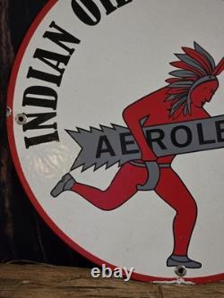 Vintage Indian Aerolene Oil Products Porcelain Sign Gas Pump Motor Oil 12