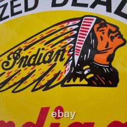 Vintage Indian Authorized Dea Old Us Gasoline Oil Gas Pump Enamel Porcelain Sign
