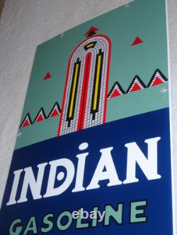 Vintage Indian Gasoline 18 Porcelain Metal Motorcycle Gas & Oil Pump Plate Sign