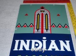 Vintage Indian Gasoline 18 Porcelain Metal Motorcycle Gas & Oil Pump Plate Sign