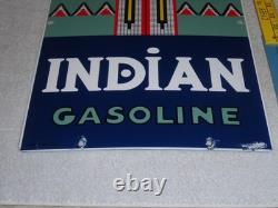 Vintage Indian Gasoline 18 Porcelain Metal Motorcycle Gas & Oil Pump Plate Sign