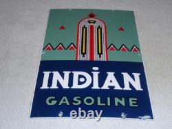 Vintage Indian Gasoline 18 Porcelain Metal Motorcycle Gas & Oil Pump Plate Sign
