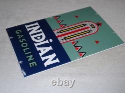 Vintage Indian Gasoline 18 Porcelain Metal Motorcycle Gas & Oil Pump Plate Sign