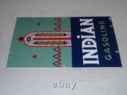 Vintage Indian Gasoline 18 Porcelain Metal Motorcycle Gas & Oil Pump Plate Sign