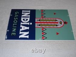 Vintage Indian Gasoline 18 Porcelain Metal Motorcycle Gas & Oil Pump Plate Sign