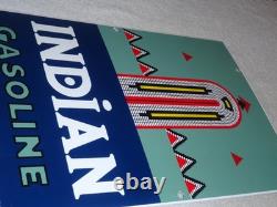Vintage Indian Gasoline 18 Porcelain Metal Motorcycle Gas & Oil Pump Plate Sign