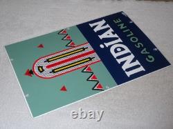 Vintage Indian Gasoline 18 Porcelain Metal Motorcycle Gas & Oil Pump Plate Sign