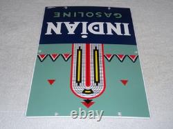 Vintage Indian Gasoline 18 Porcelain Metal Motorcycle Gas & Oil Pump Plate Sign